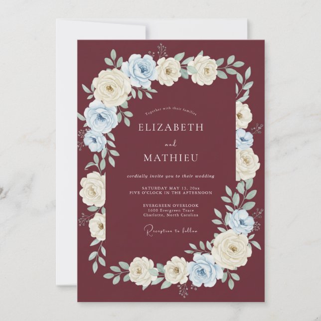 Invitation Mariage Floral Bourguignon Enchanté (Devant)