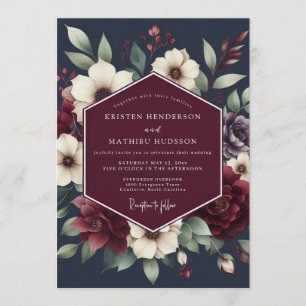 Invitation Mariage Floral Bourguignon et Nuit