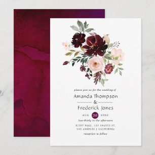 Invitation Mariage Floral Bourguignon et Rose