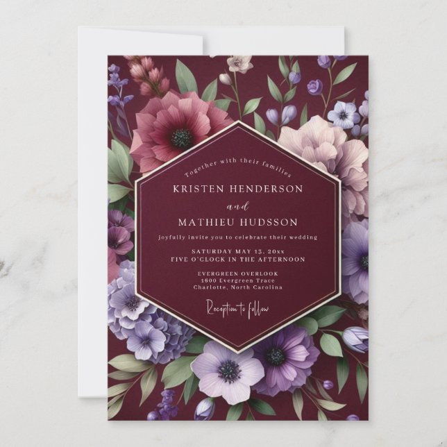 Invitation Mariage Floral Bourguignon Maussade (Devant)