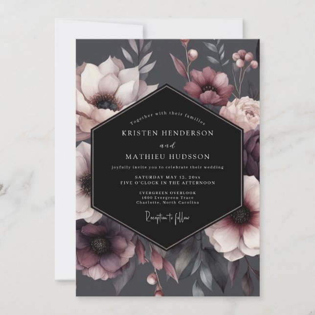 Invitation Mariage Floral Bourguignon Maussade (Devant)