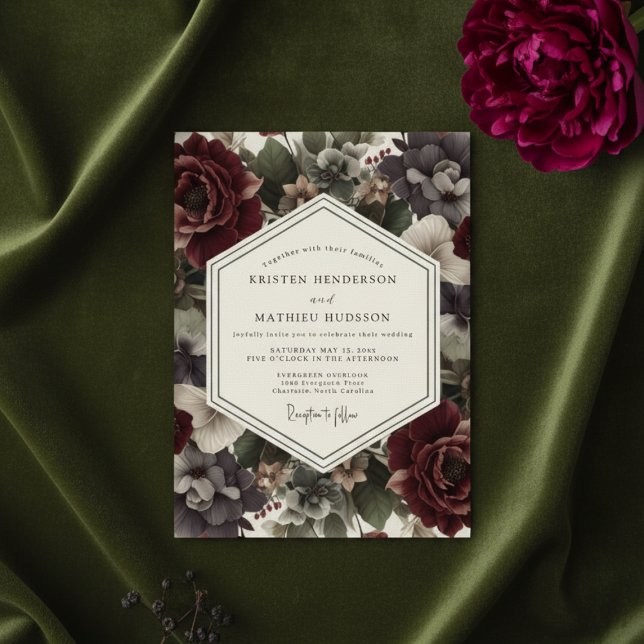 Invitation Mariage Floral Bourguignon Maussade (Créateur téléchargé)