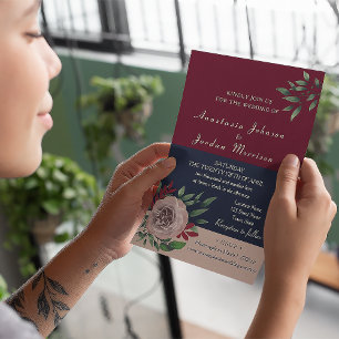 Invitation Mariage Floral Bourguignon Tout en Un