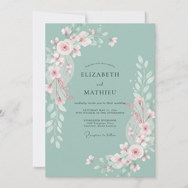 Invitation Mariage Floral Brumeux Sage (Devant)