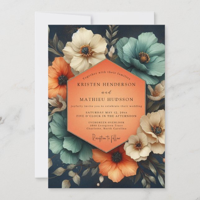 Invitation Mariage Floral Brun Teint (Devant)