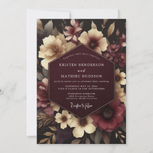 Invitation Mariage floral burgundy sombre
