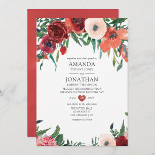 Invitation Mariage floral Burning Orange et Blush