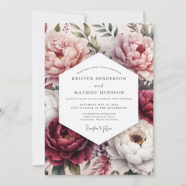 Invitation Mariage Floral Burst de Rose (Devant)