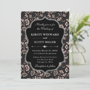 Invitation Mariage Floral Cadre Noir Élégant Rose