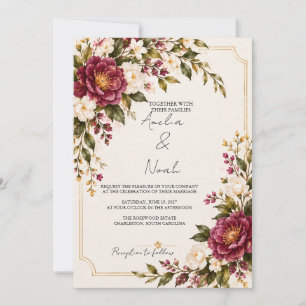 Invitation Mariage Floral Camélia Plum