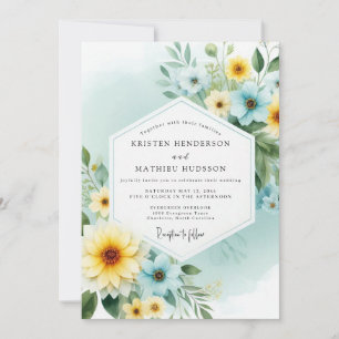 Invitation Mariage Floral Canari Teal Painterly