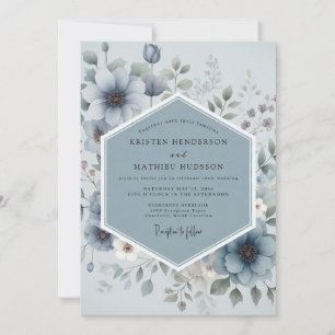 Invitation Mariage Floral Caprice Bleu Ardoise