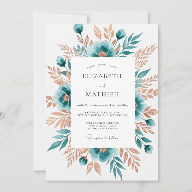 Invitation Mariage Floral Caprice de Teal (Devant)