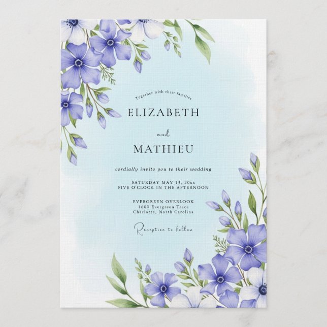 Invitation Mariage Floral Caprice Pervenche (Devant)