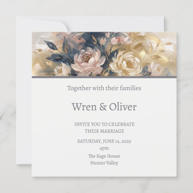 Invitation Mariage Floral Champagne (Devant)