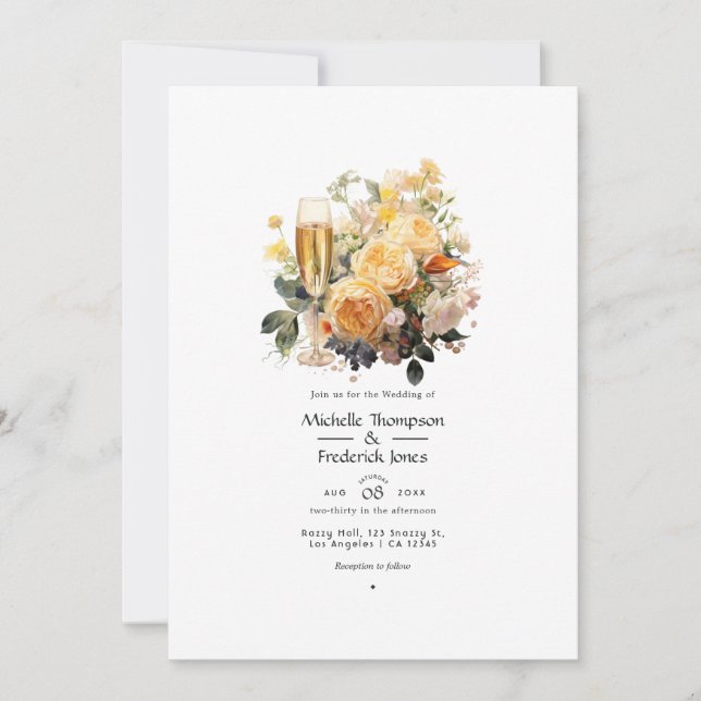 Invitation Mariage Floral Champagne (Devant)
