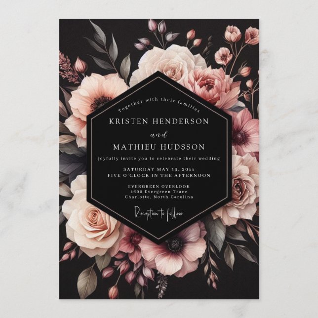 Invitation Mariage Floral Charbon Ombre (Devant)