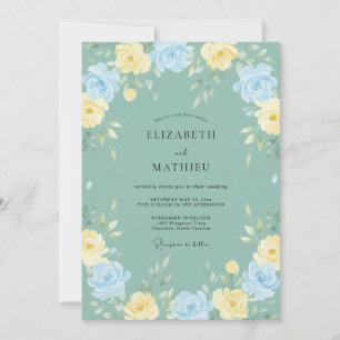 Invitation Mariage Floral Charmant Vert Sauge