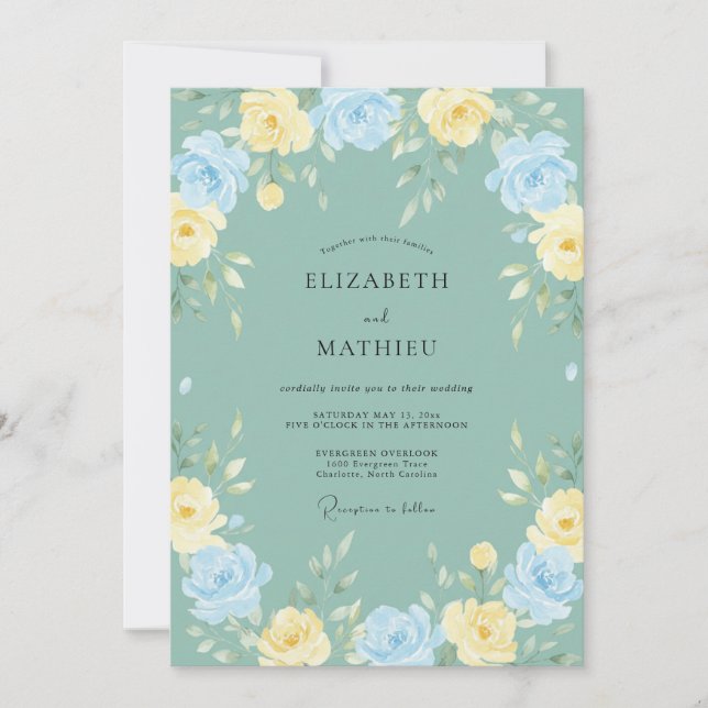 Invitation Mariage Floral Charmant Vert Sauge (Devant)