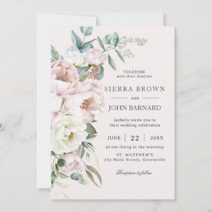 Invitation Mariage floral chic à pâte molle rose