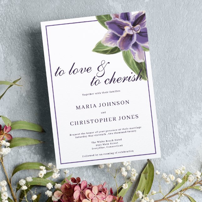 Invitation Mariage floral chic blanc lavande violette orchidé (Chic white purple lavender orchid floral wedding)