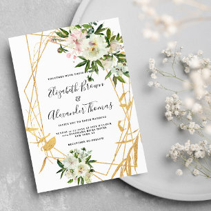 Invitation Mariage floral chic blanc peony or terrarium