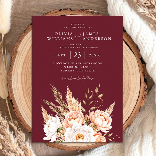Invitation Mariage floral chic Boho de Bourgogne (Créateur téléchargé)
