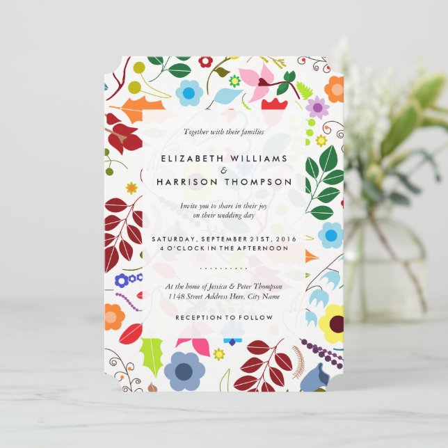 Invitation Mariage floral chic boho moderne (Debout devant)