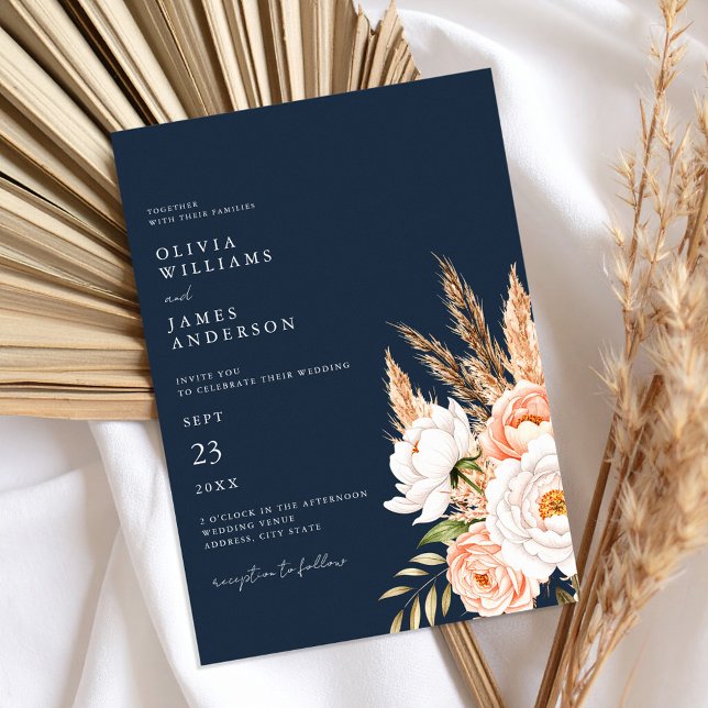 Invitation Mariage floral chic et bleu marine (Créateur téléchargé)