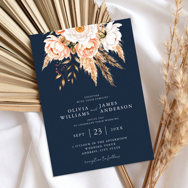Invitation Mariage floral chic et bleu marine (Créateur téléchargé)