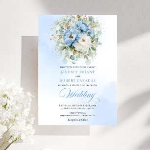 Invitation Mariage Floral Chic Romantique Bleu Poussiéreux Pi