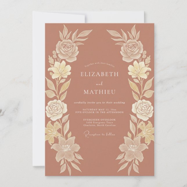 Invitation Mariage Floral Chic Terracotta (Devant)