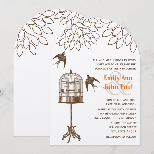 Invitation Mariage Floral Chrysanthème Oiseaux Vintage (Devant / Derrière)