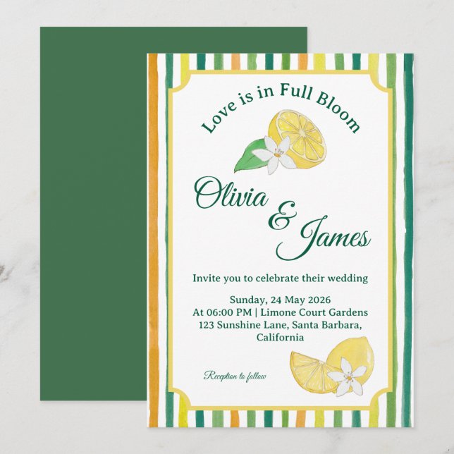 Invitation Mariage Floral Citron et Citron Vert Chic (Devant / Derrière)