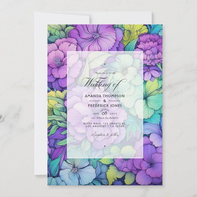 Invitation Mariage Floral Citron et Violet (Devant)