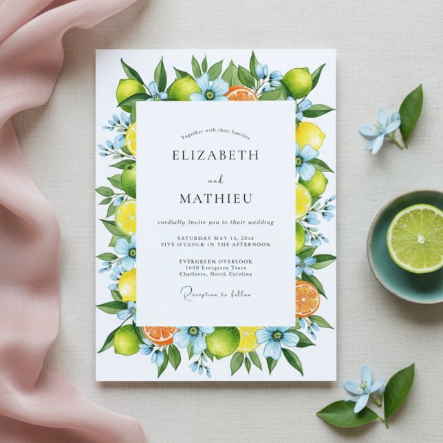 Invitation Mariage Floral Citron Vert Romance (Créateur téléchargé)