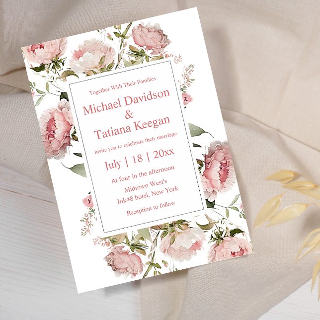 Invitation Mariage Floral Classique Aquarelle Rose Pâle (Créateur téléchargé)