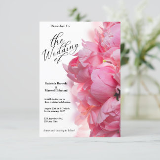 Invitation Mariage floral classique de pivoine rose clair