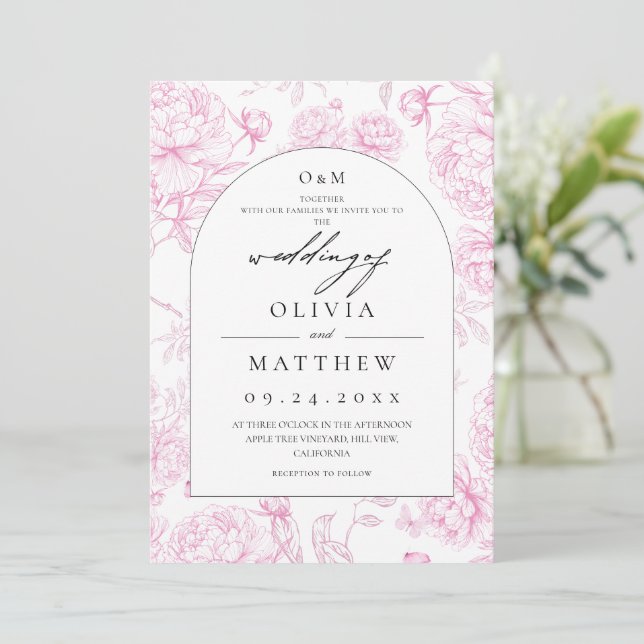 Invitation Mariage Floral Classique Français (Debout devant)