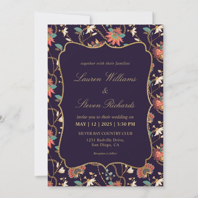 Invitation Mariage floral coloré à la crème personnalisée (Devant)