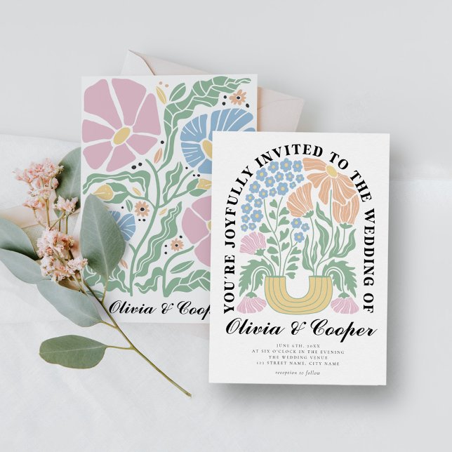 Invitation Mariage Floral Coloré Abstrait Rétro (Créateur téléchargé)