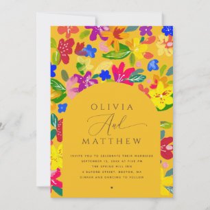 Invitation Mariage Floral Coloré Arche Jaune + Code QR