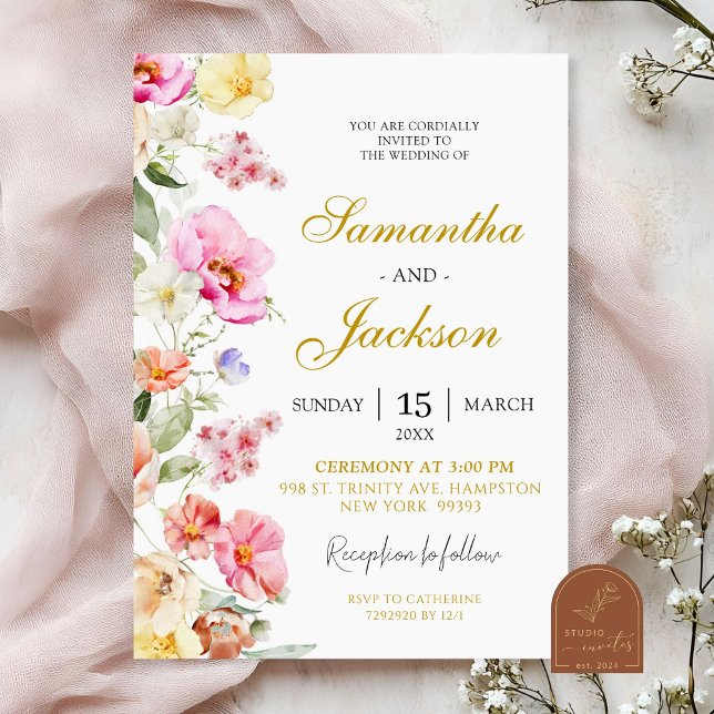 Invitation Mariage Floral Coloré de Printemps (Créateur téléchargé)