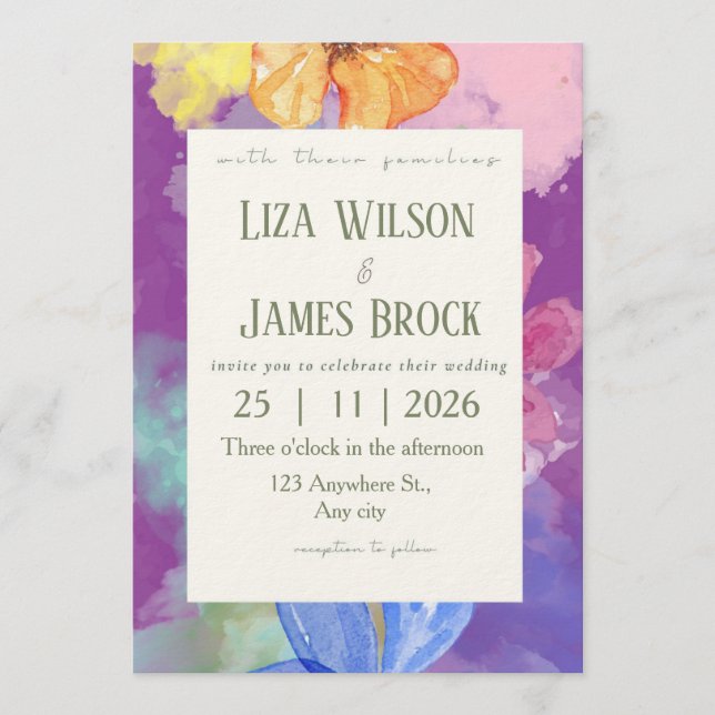 Invitation Mariage Floral Coloré Élégant  (Devant)