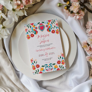 Invitation Mariage Floral Coloré Otomi Tenangos Mexicain