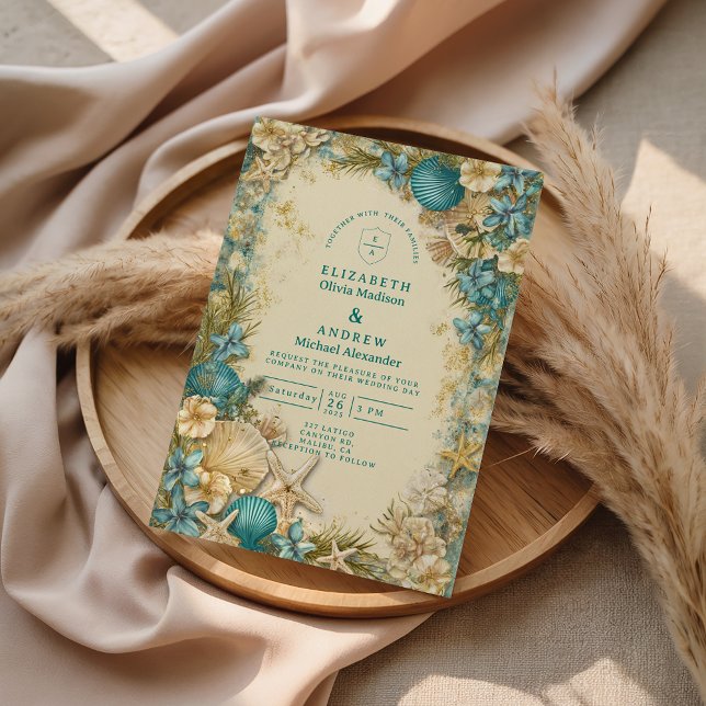Invitation Mariage Floral Coquillage Rose Tendre (Créateur téléchargé)
