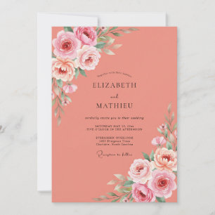 Invitation Mariage Floral Corail de Style Pictural