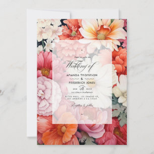 Invitation Mariage floral corail et blanc