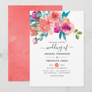 Invitation Mariage floral corail et fandango