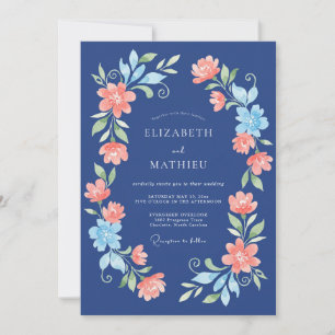 Invitation Mariage Floral Corail Marine